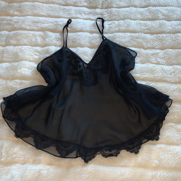 Black sheer chiffon Lacey cami lingerie top L XL - Picture 4 of 7